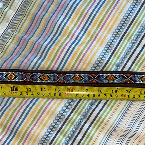 Brown Leather Geometric‎ Southwestern Beaded  Belt M - Picture 6 of 11